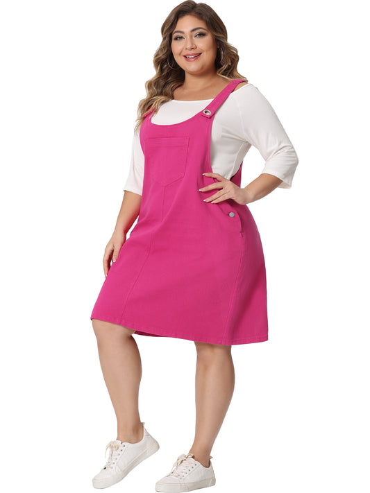 Women's Plus Size Denim Overalls Dress Suspenders Skirt Jumper Dresses Jean Overall Bib Dress