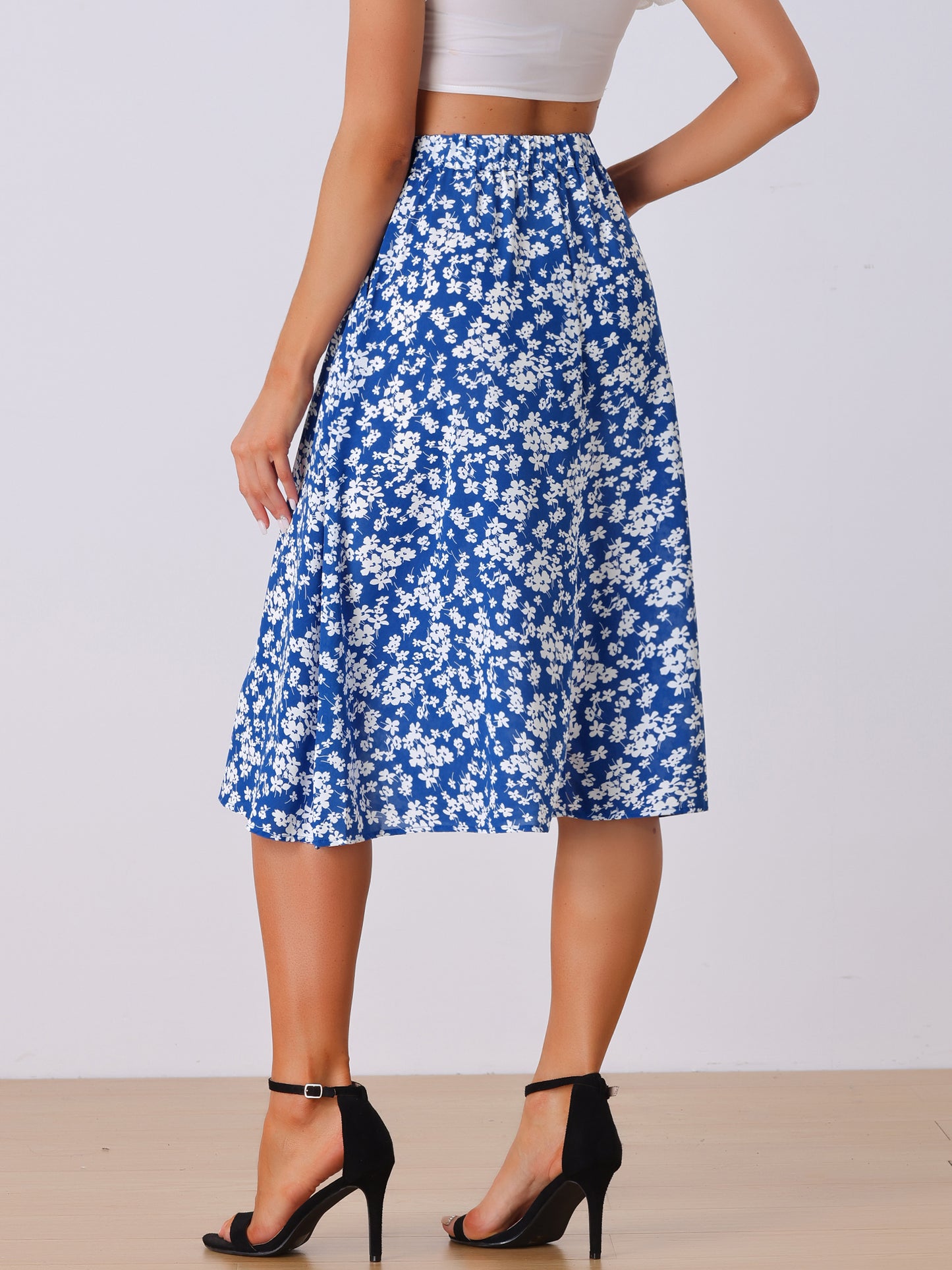 Falda midi de gasa con estampado floral para mujer, corte A, verano