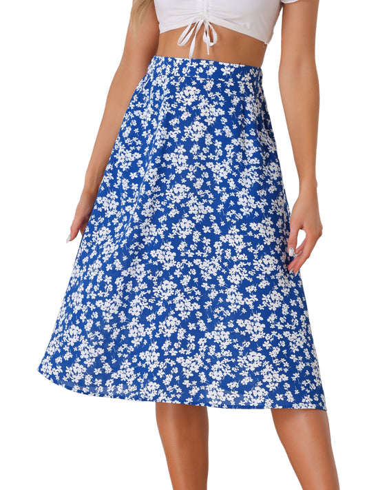 Falda midi de gasa con estampado floral para mujer, corte A, verano