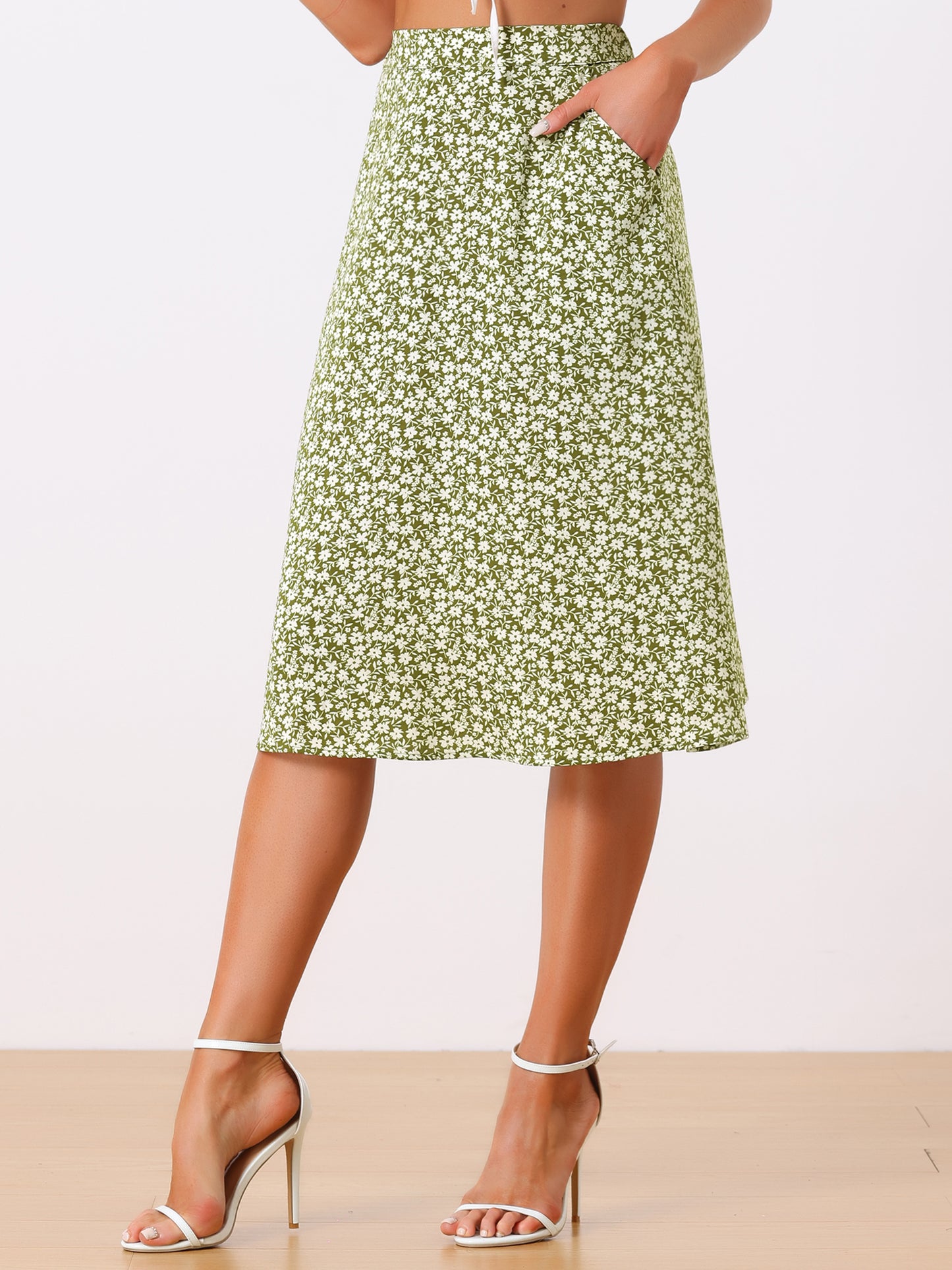 Falda midi de gasa con estampado floral para mujer, corte A, verano