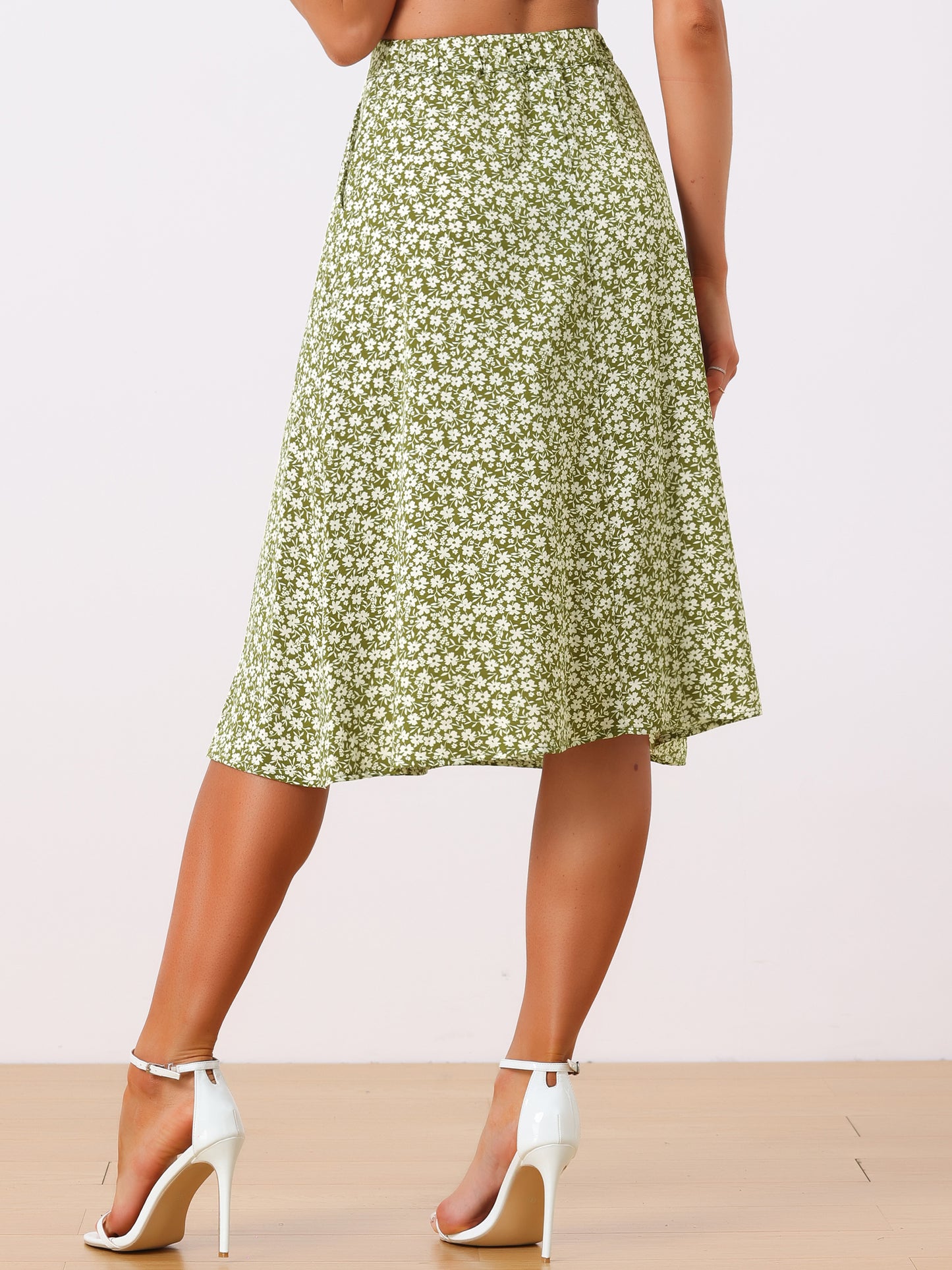 Falda midi de gasa con estampado floral para mujer, corte A, verano