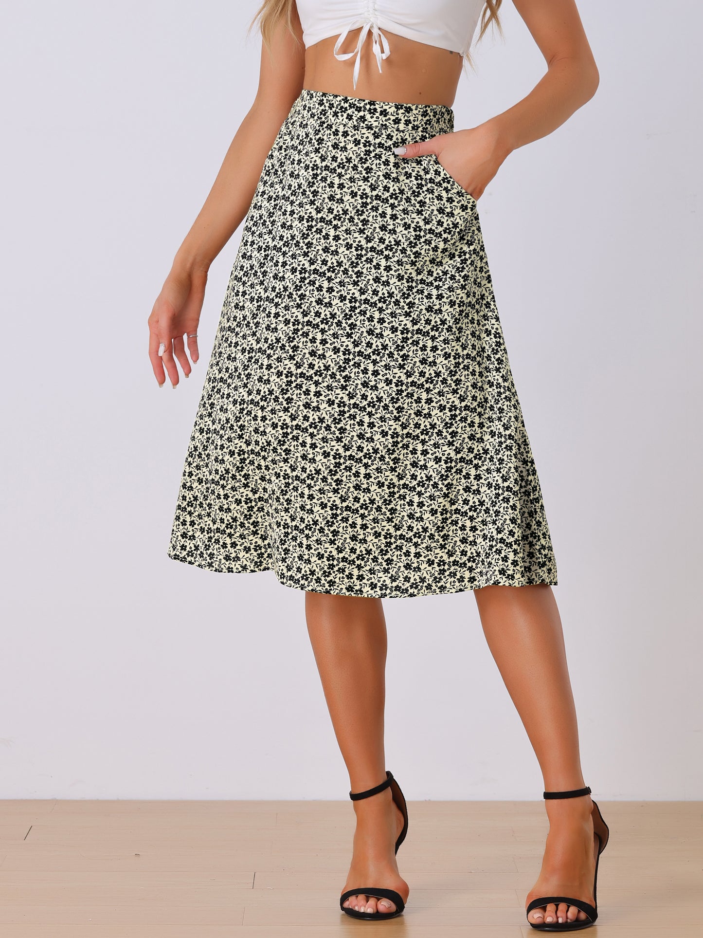 Falda midi de gasa con estampado floral para mujer, corte A, verano