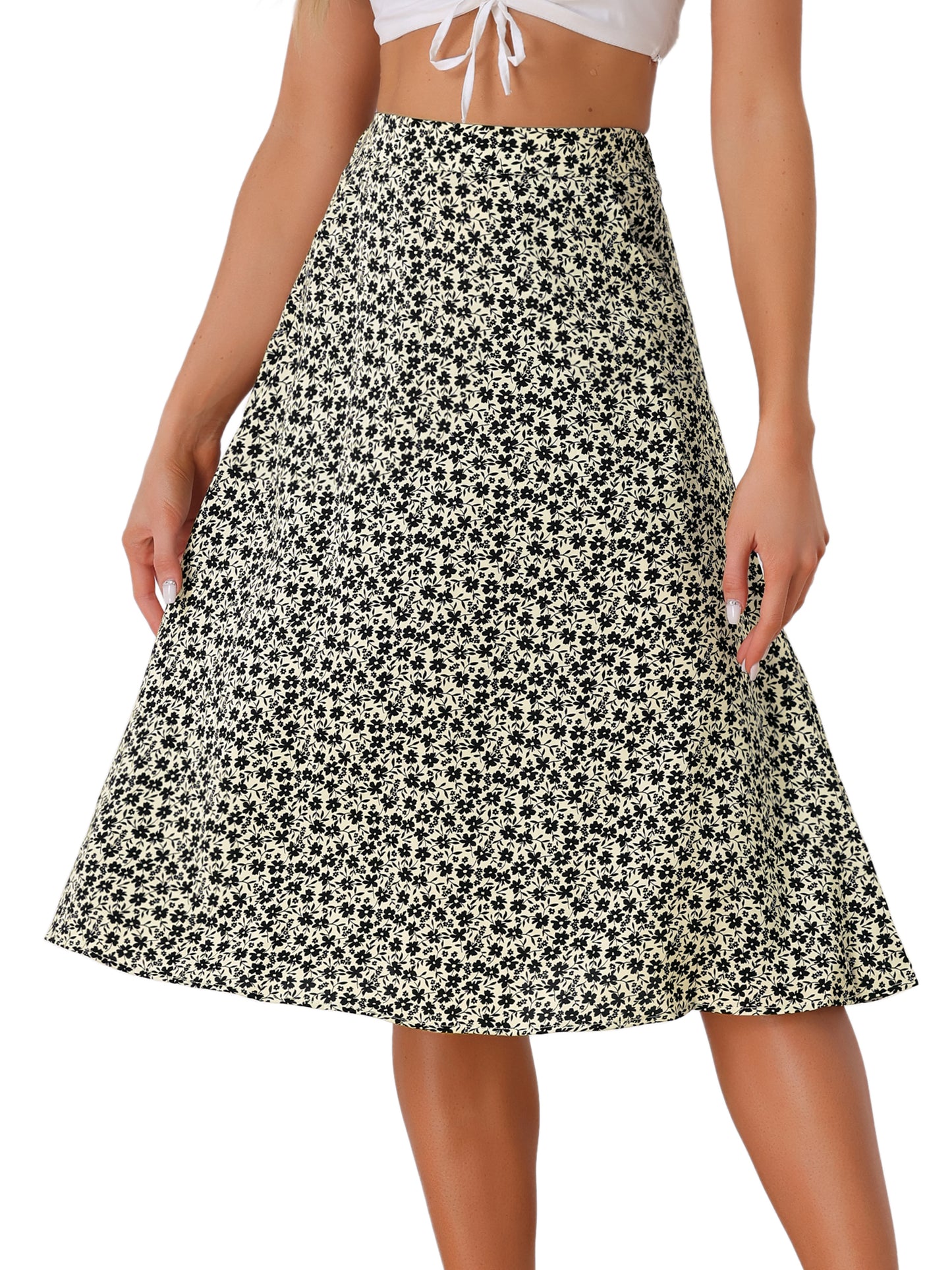 Falda midi de gasa con estampado floral para mujer, corte A, verano