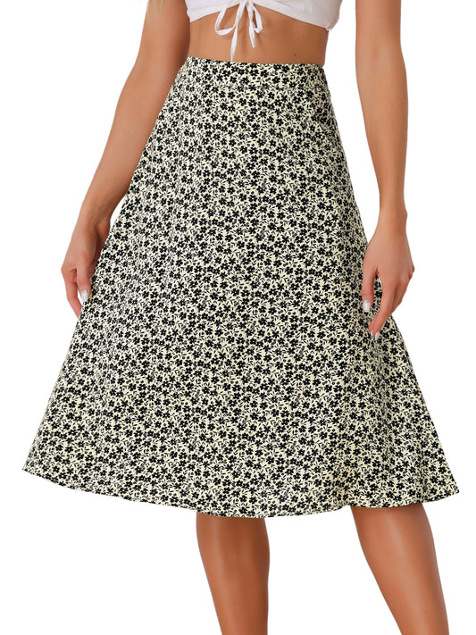Falda midi de gasa con estampado floral para mujer, corte A, verano