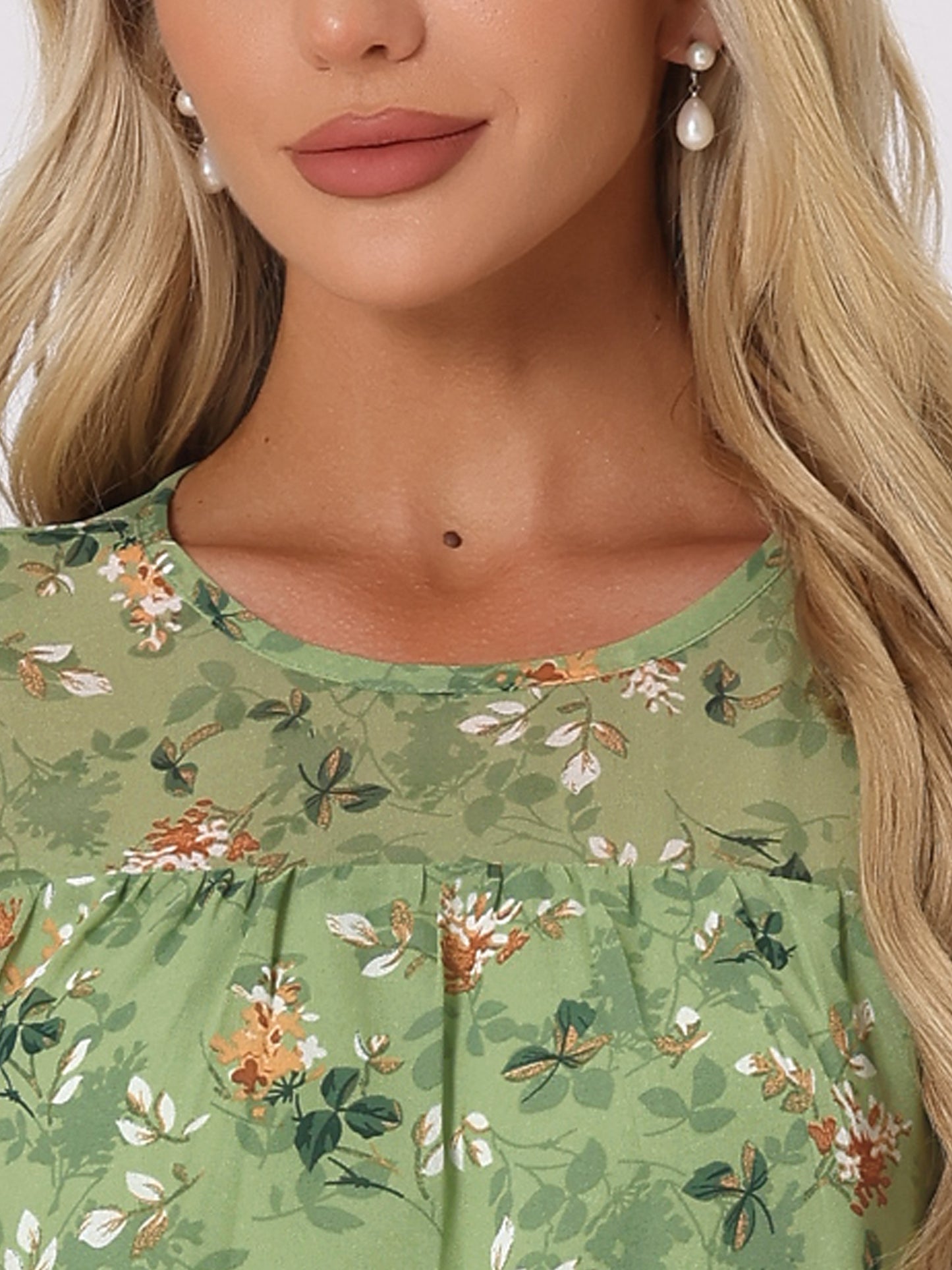Women's Casual Ruffle 3/4 Sleeve Floral Print Chiffon Blouse