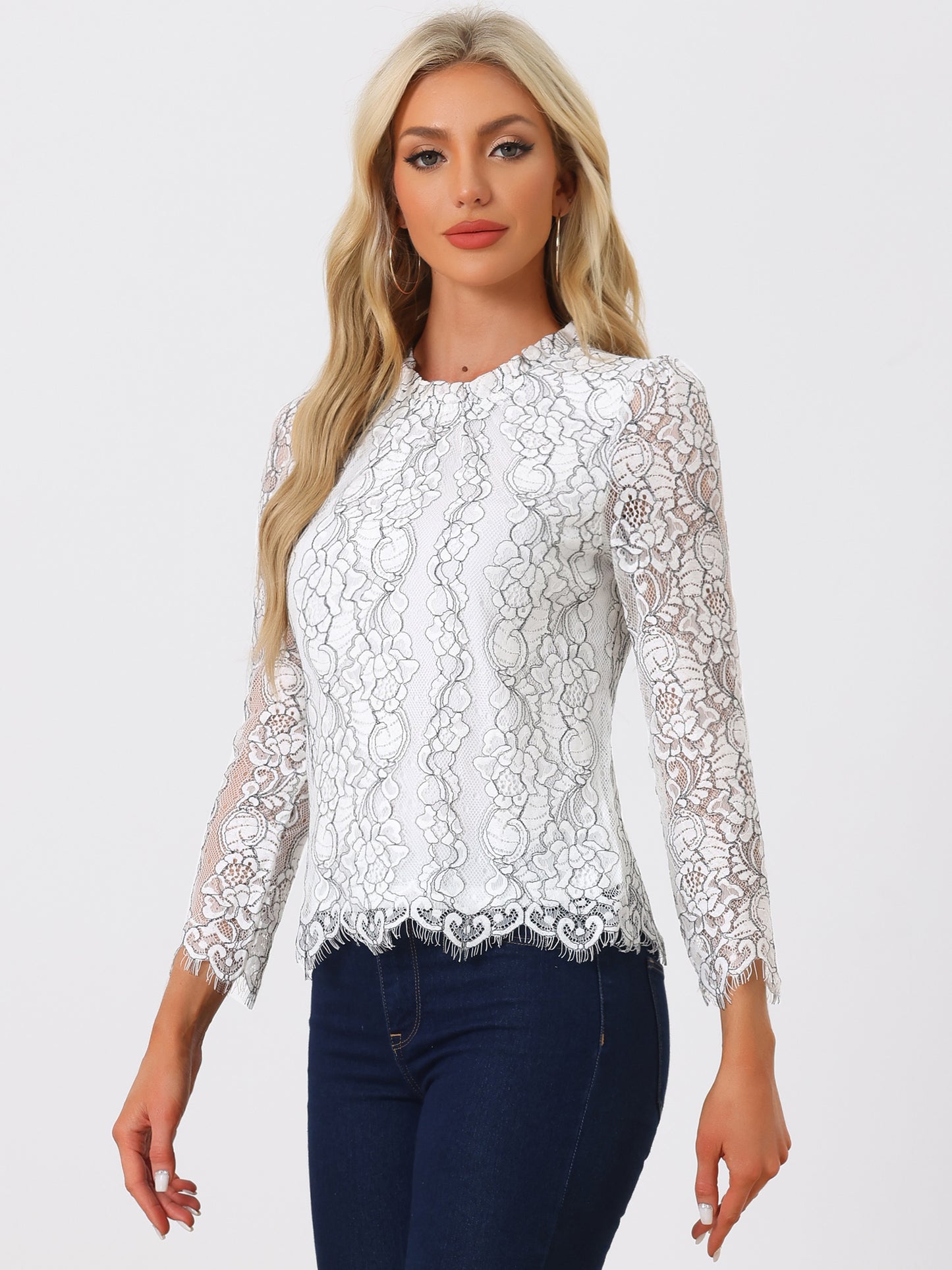 Women's Long Sleeve Lace Top Dressy Elegant Peplum Blouse Shirt