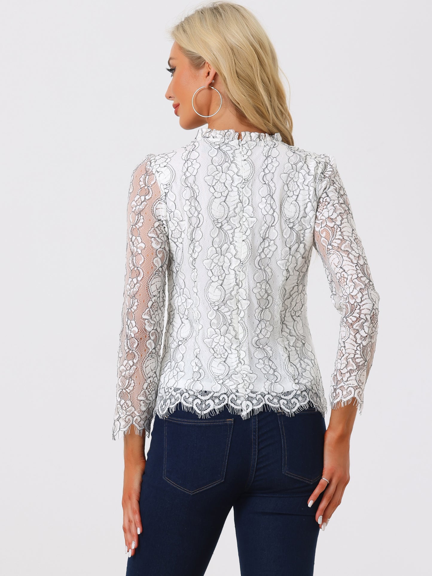 Women's Long Sleeve Lace Top Dressy Elegant Peplum Blouse Shirt