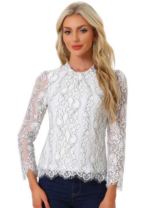 Women's Long Sleeve Lace Top Dressy Elegant Peplum Blouse Shirt