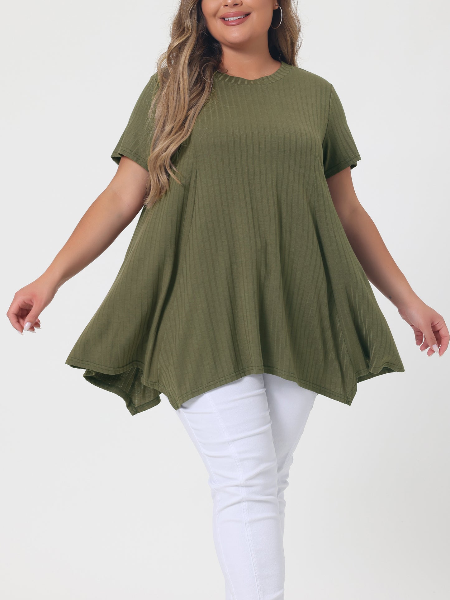 Women's Plus Size Short Sleeve Tunic Handkerchief Hem Summer Casual Top