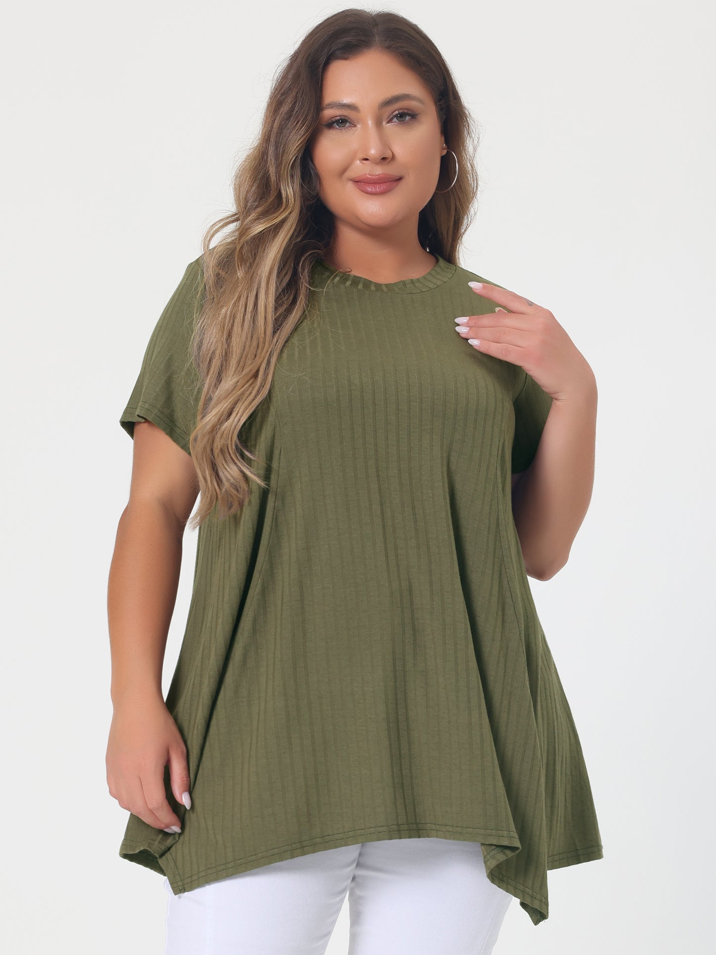 Women's Plus Size Short Sleeve Tunic Handkerchief Hem Summer Casual Top