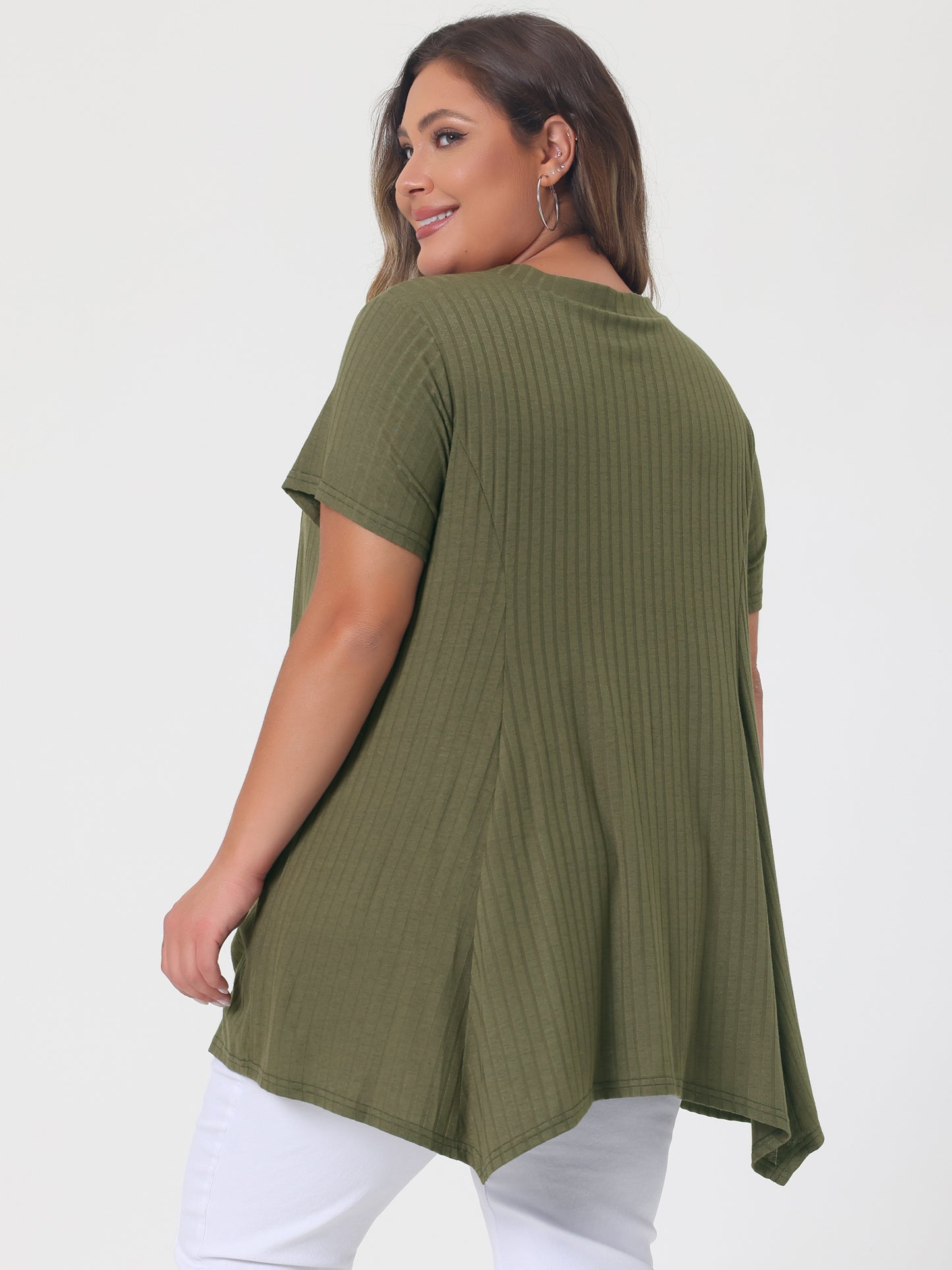 Women's Plus Size Short Sleeve Tunic Handkerchief Hem Summer Casual Top