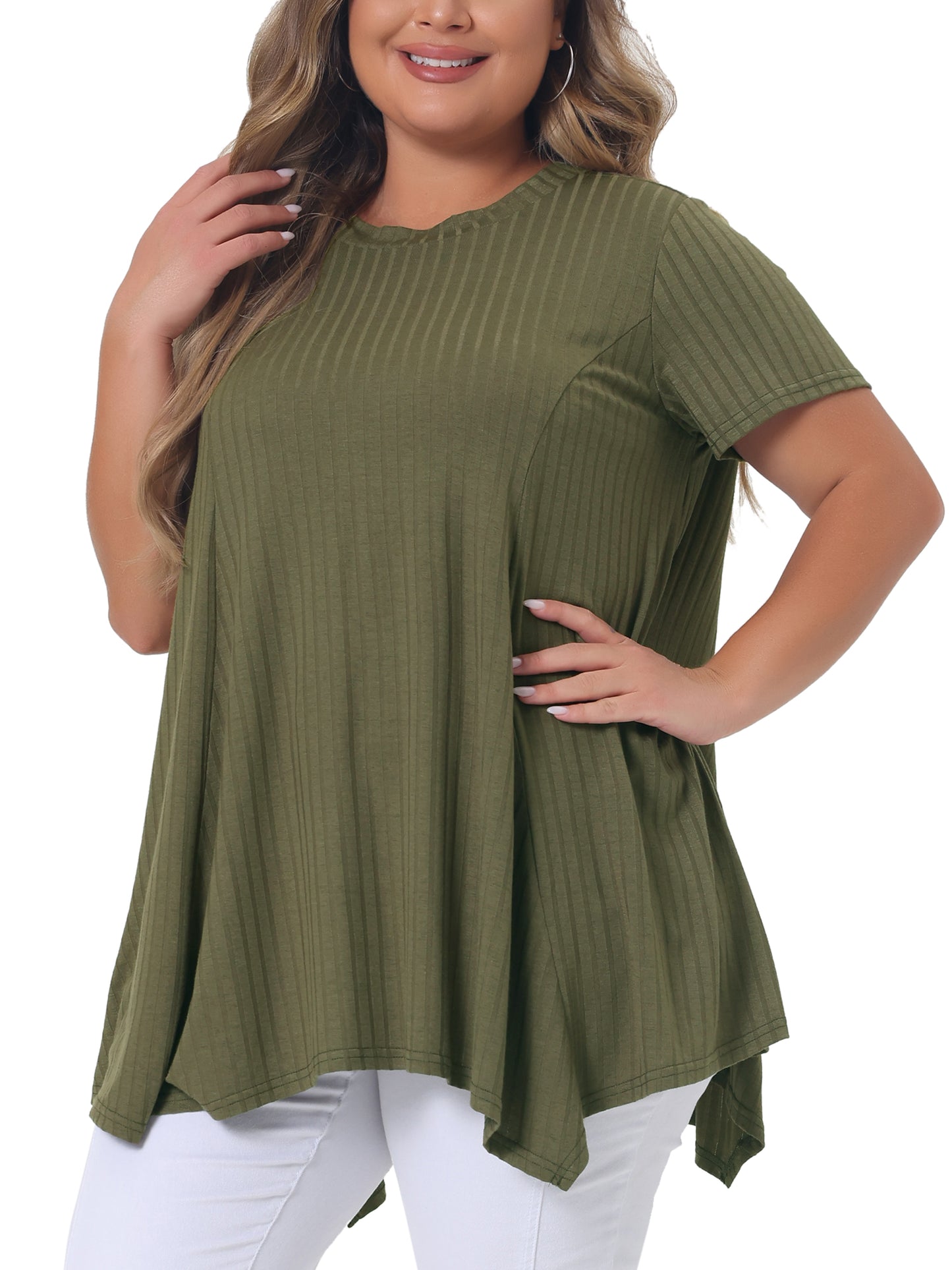 Women's Plus Size Short Sleeve Tunic Handkerchief Hem Summer Casual Top