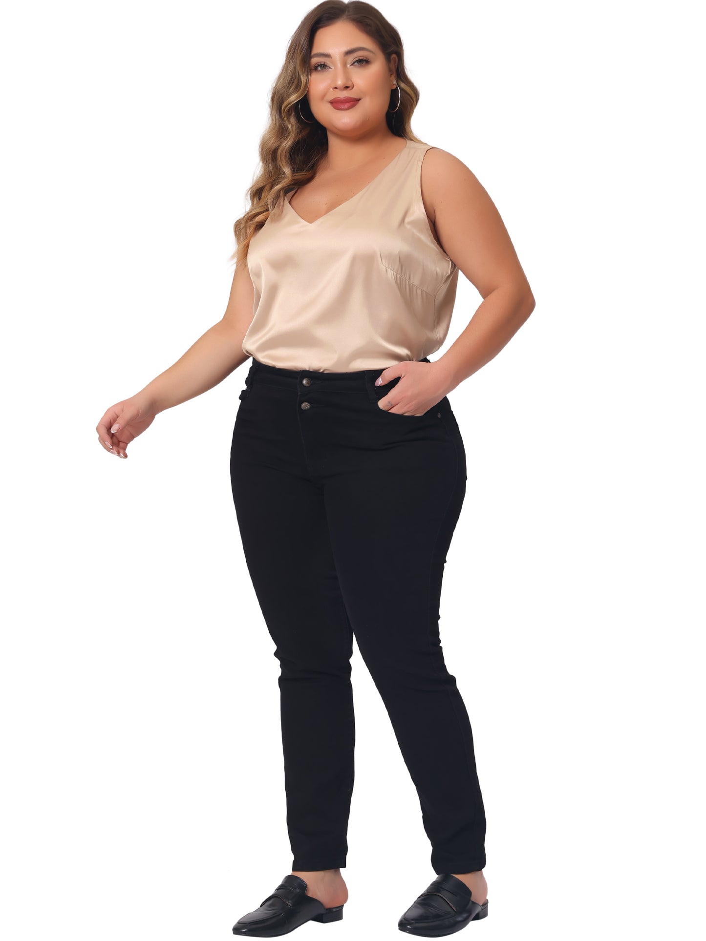 Women Plus Size Satin Tank Tops V Neck Casual Sleeveless Summer Basic Tank