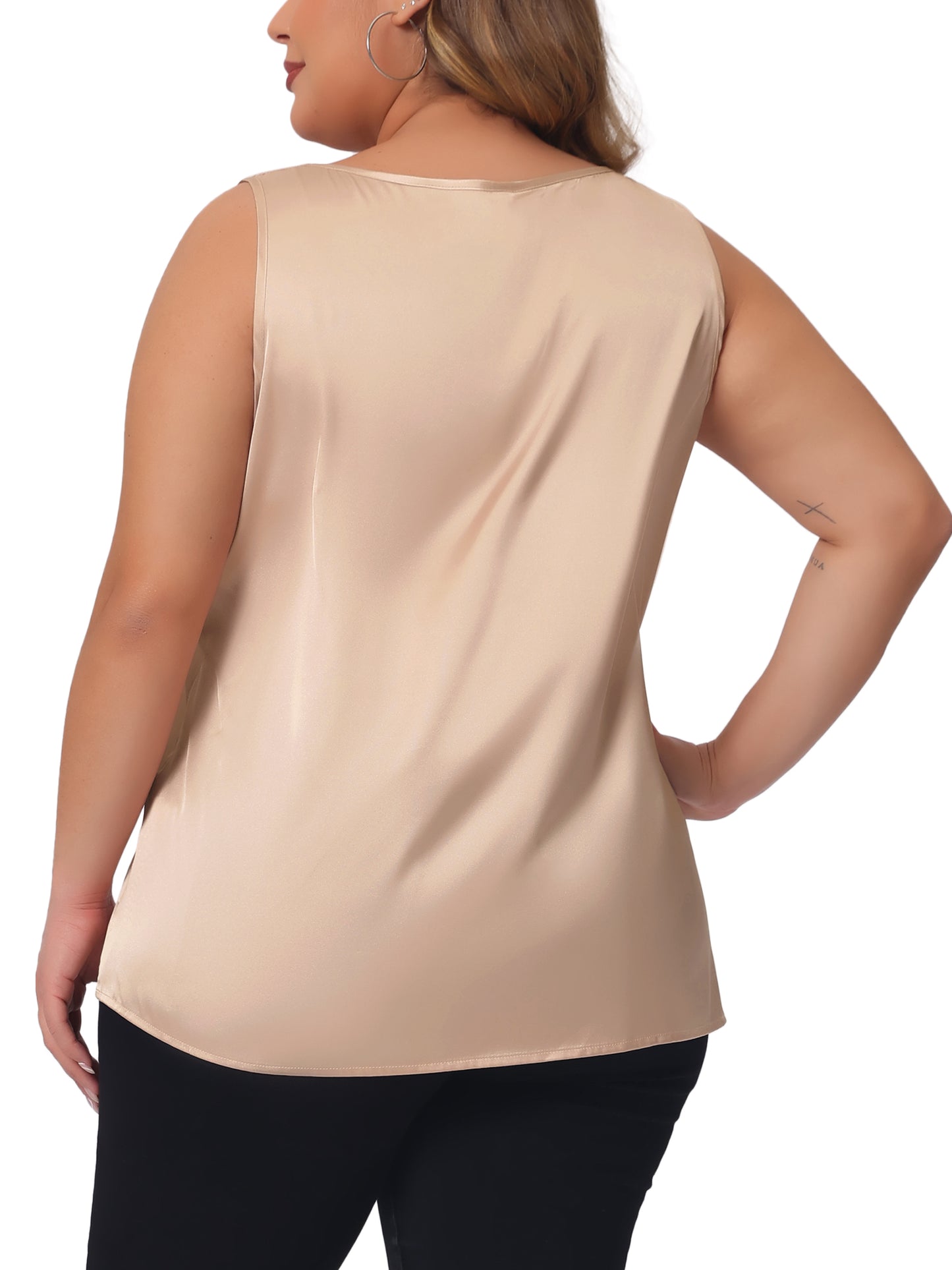 Women Plus Size Satin Tank Tops V Neck Casual Sleeveless Summer Basic Tank