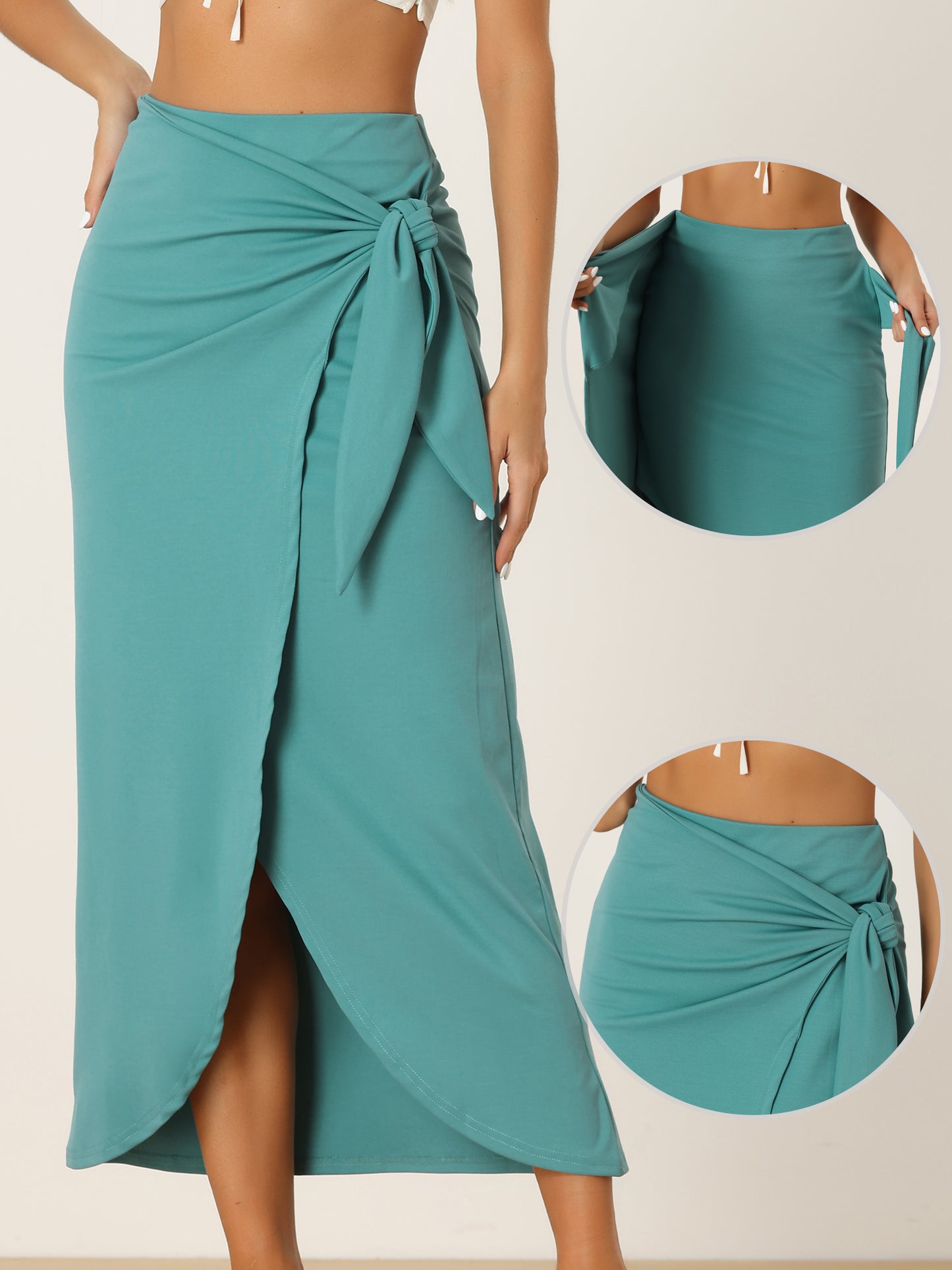 Women's Split Thigh Front High Waist Long Skirt Boho Wrap Draped Bodycon Skirt