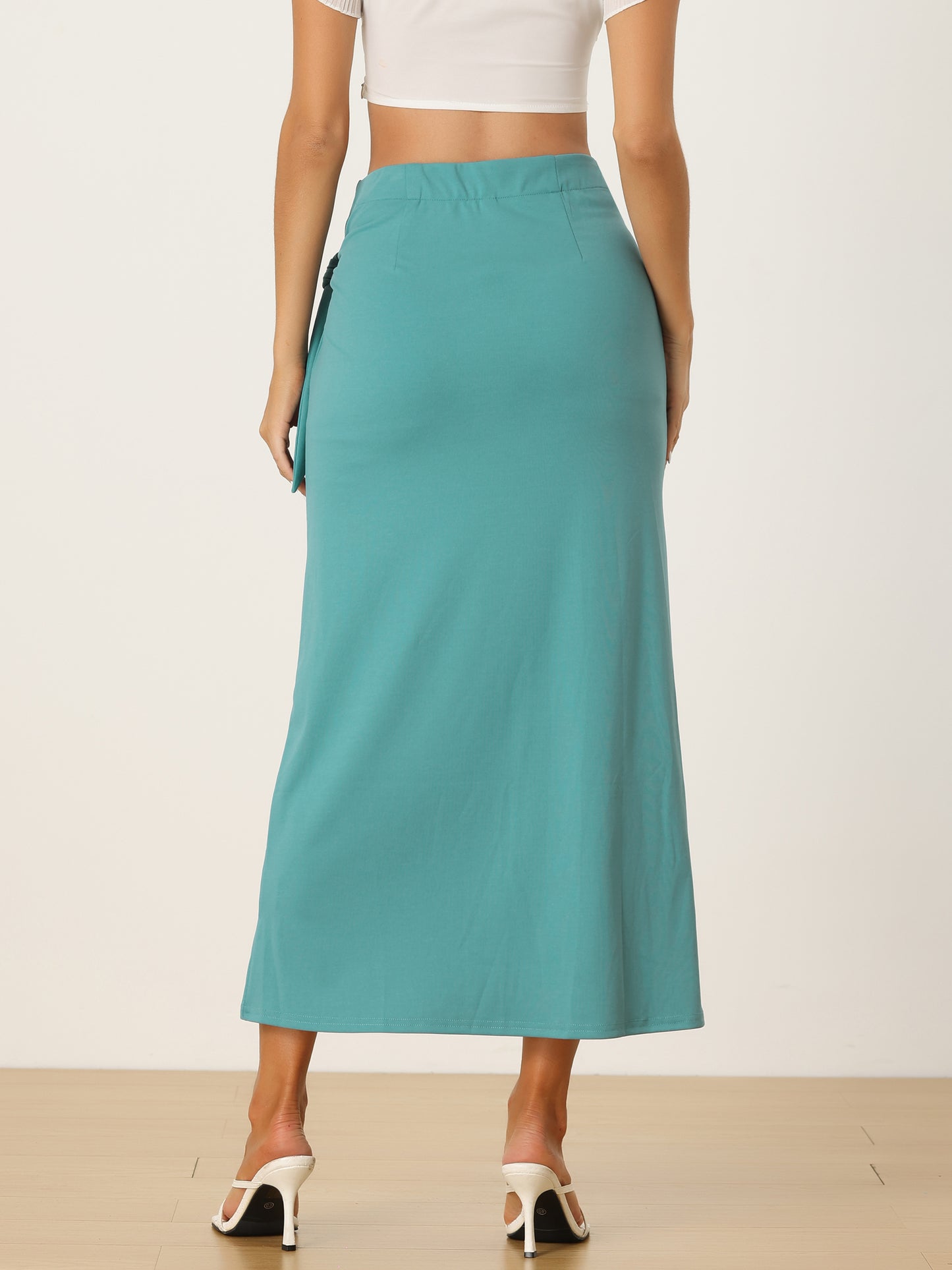 Women's Split Thigh Front High Waist Long Skirt Boho Wrap Draped Bodycon Skirt