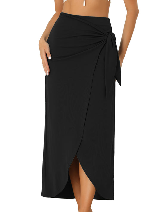 Women's Split Thigh Front High Waist Long Skirt Boho Wrap Draped Bodycon Skirt