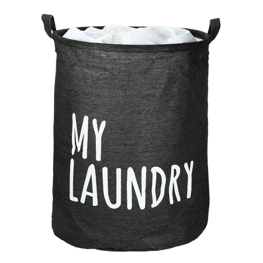 Foldable Laundry Basket, Drawstring Closure Tall Laundry Hamper with Handle Black