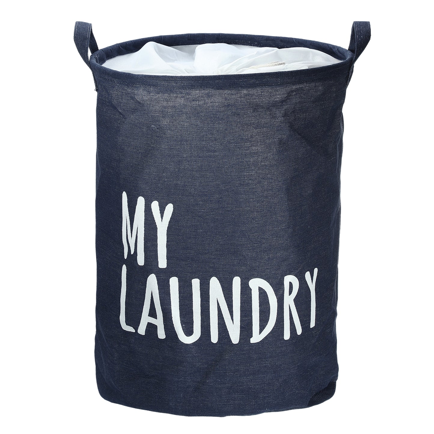 Foldable Laundry Basket, Drawstring Closure Tall Laundry Hamper with Handle Navy Blue