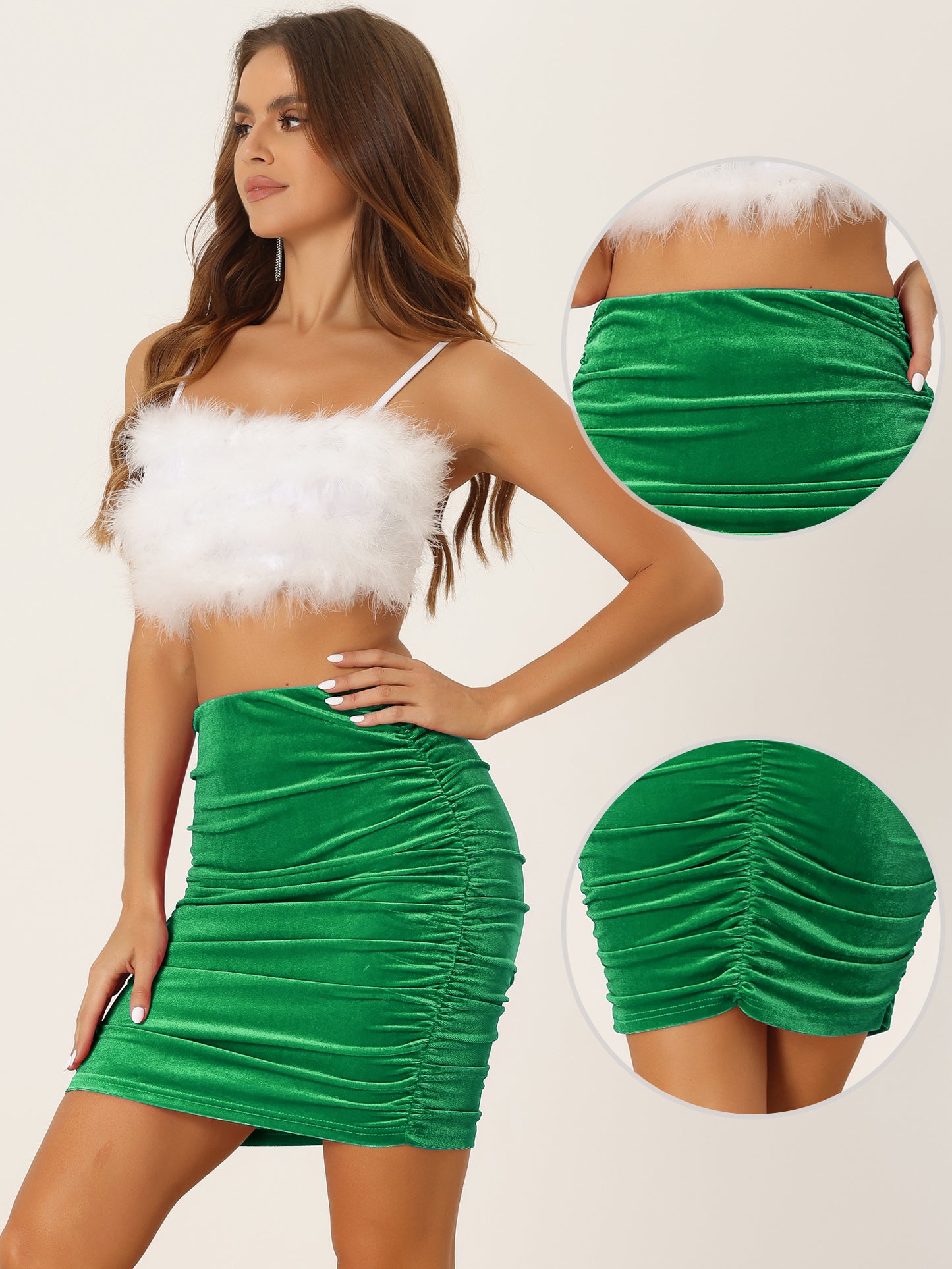 Women's Velvet Skirt Party Bodycon Ruched Mini Skirt