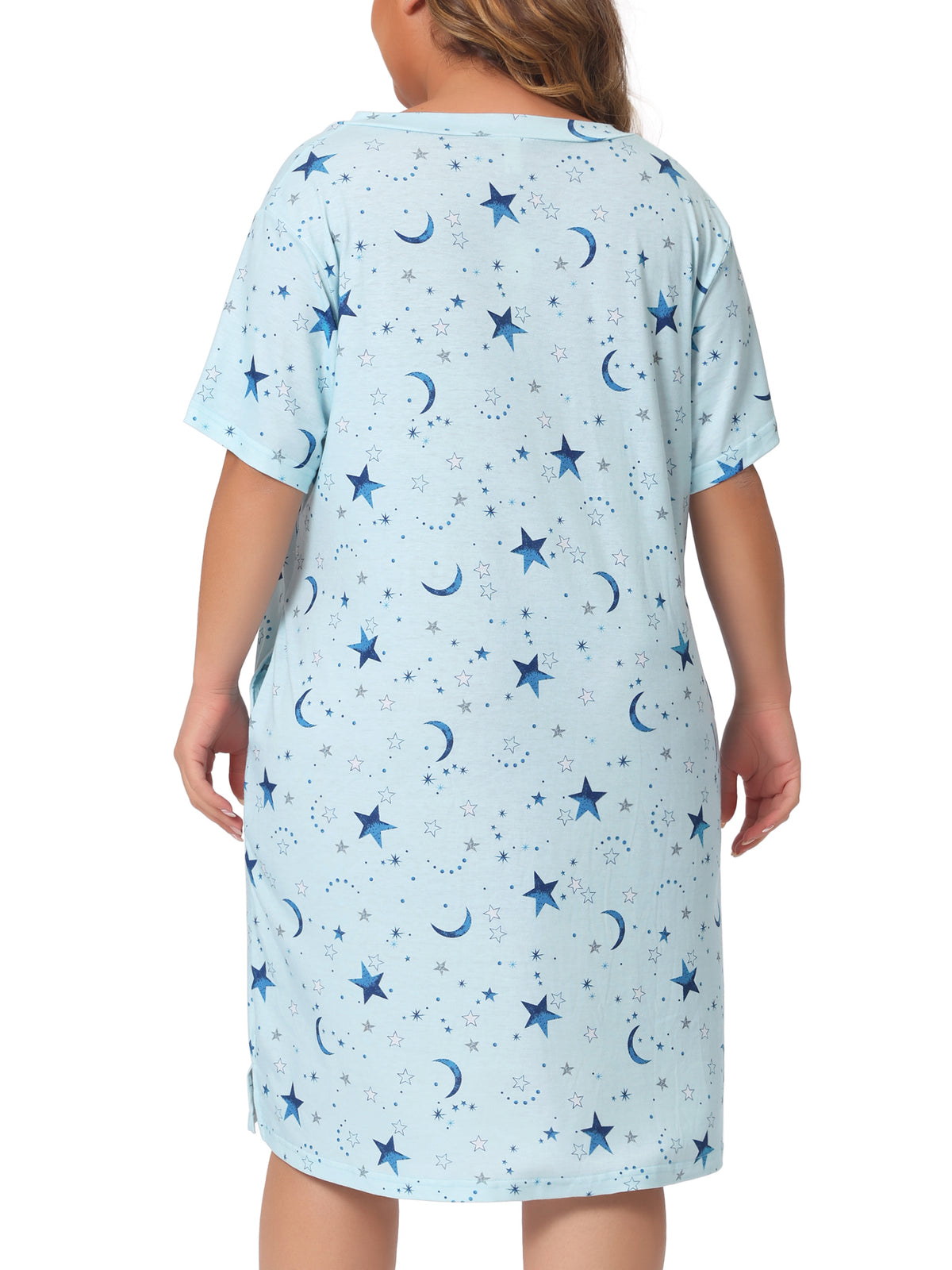 [PACK SALES] Women's Plus Size 2 Pieces Short Sleeve V Neck Star Moon Pattern Sleepshirt
