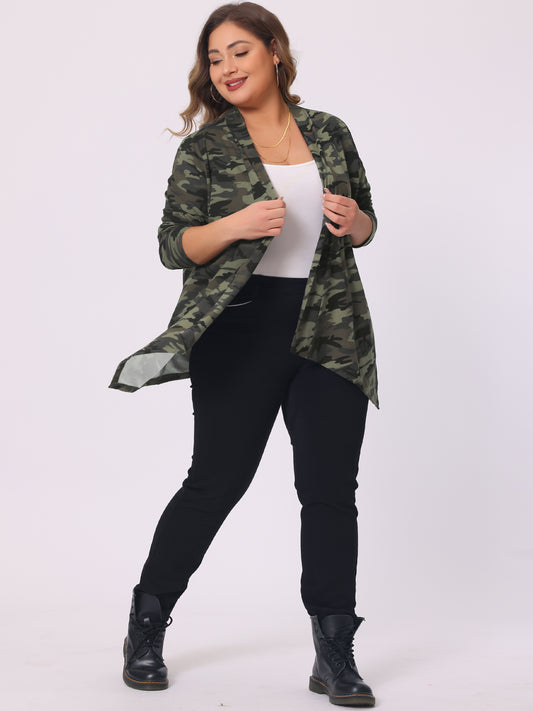 Women's Plus Size Cardigans Open Front Asymmetric Hem Printed Lightweight Jacket Fall Knit Cardigan