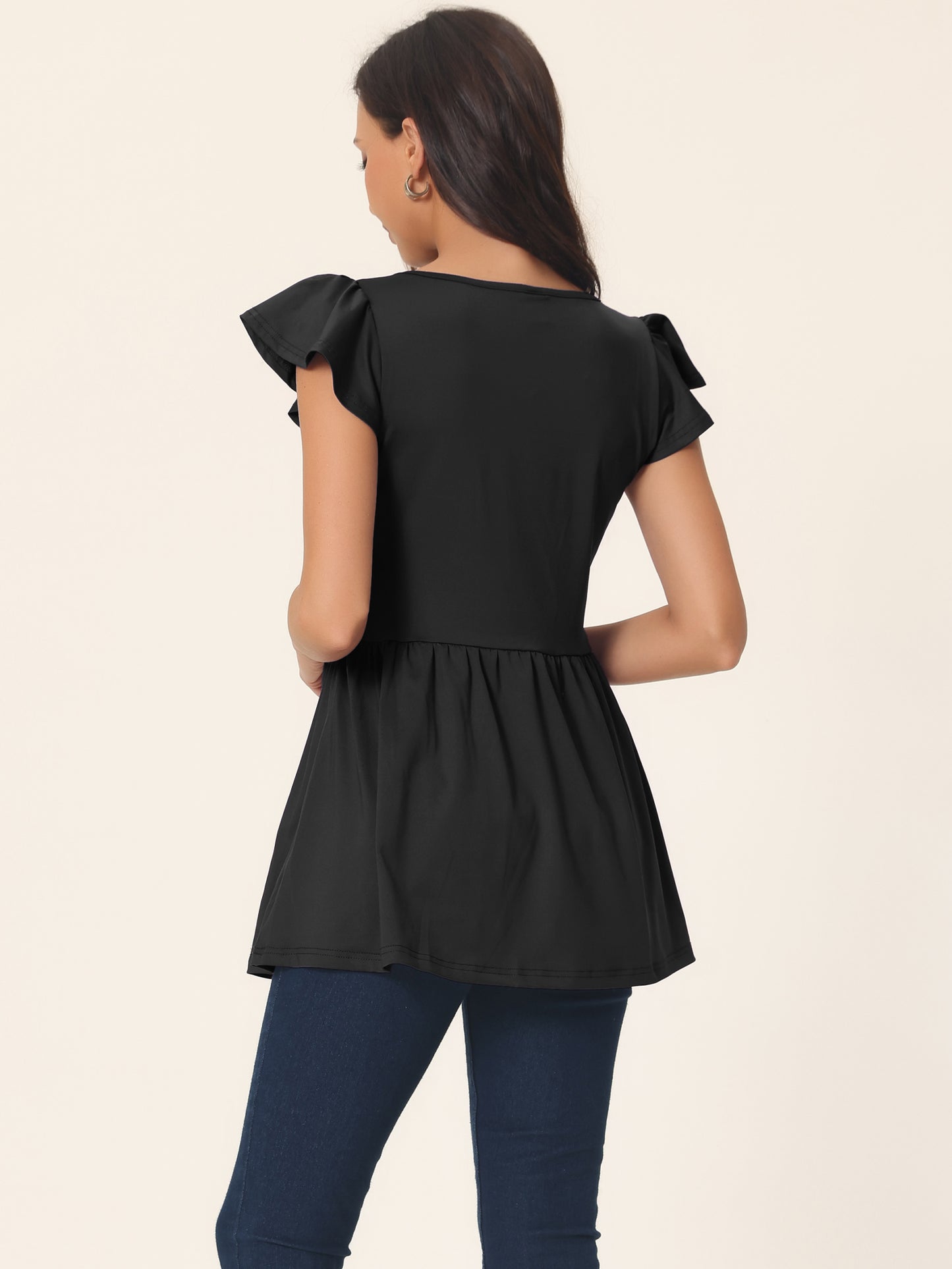Women's Tunics T Shirt Ruffle Short Sleeve Flowy Hide Belly V Neck Babydoll Top