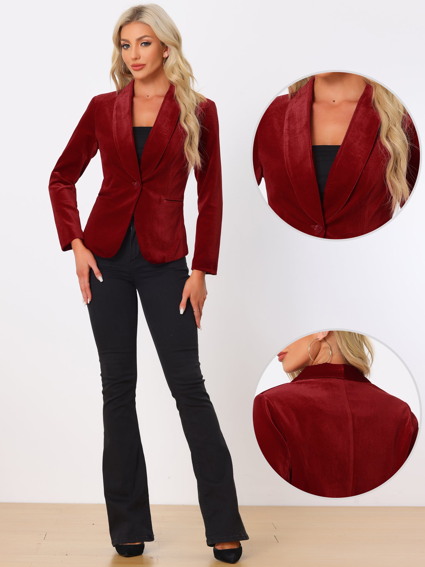 Women's Shawl Collar 1 Button Velvet Blazer (Available in Plus Size)