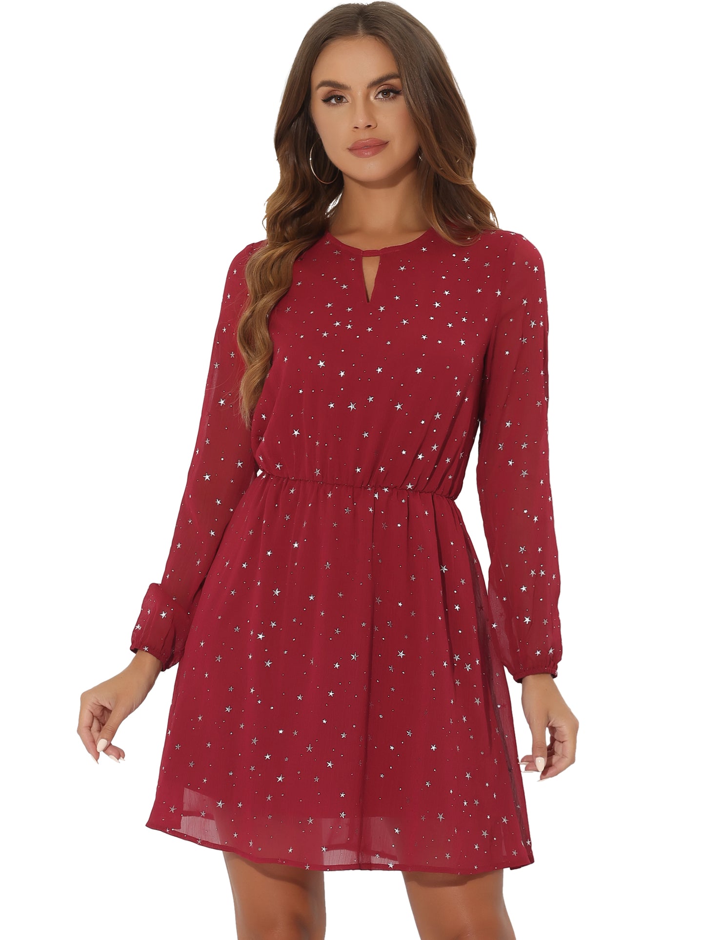 Women's Choker V Neck Gilding Metallic Star Flared A-Line Dress