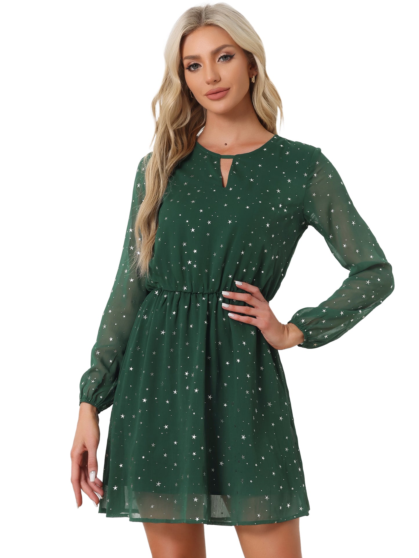 Women's Choker V Neck Gilding Metallic Star Flared A-Line Dress