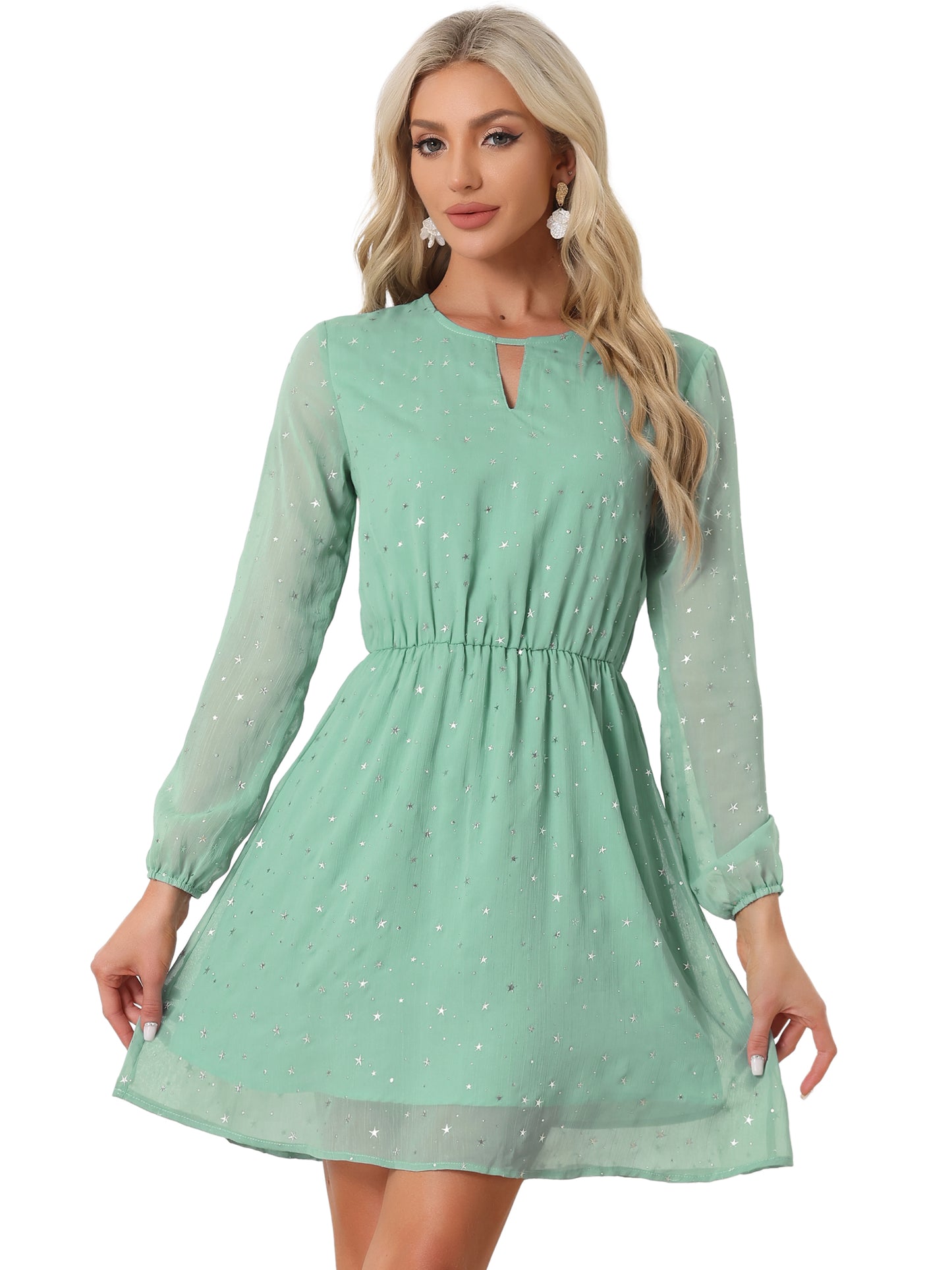 Women's Choker V Neck Gilding Metallic Star Flared A-Line Dress