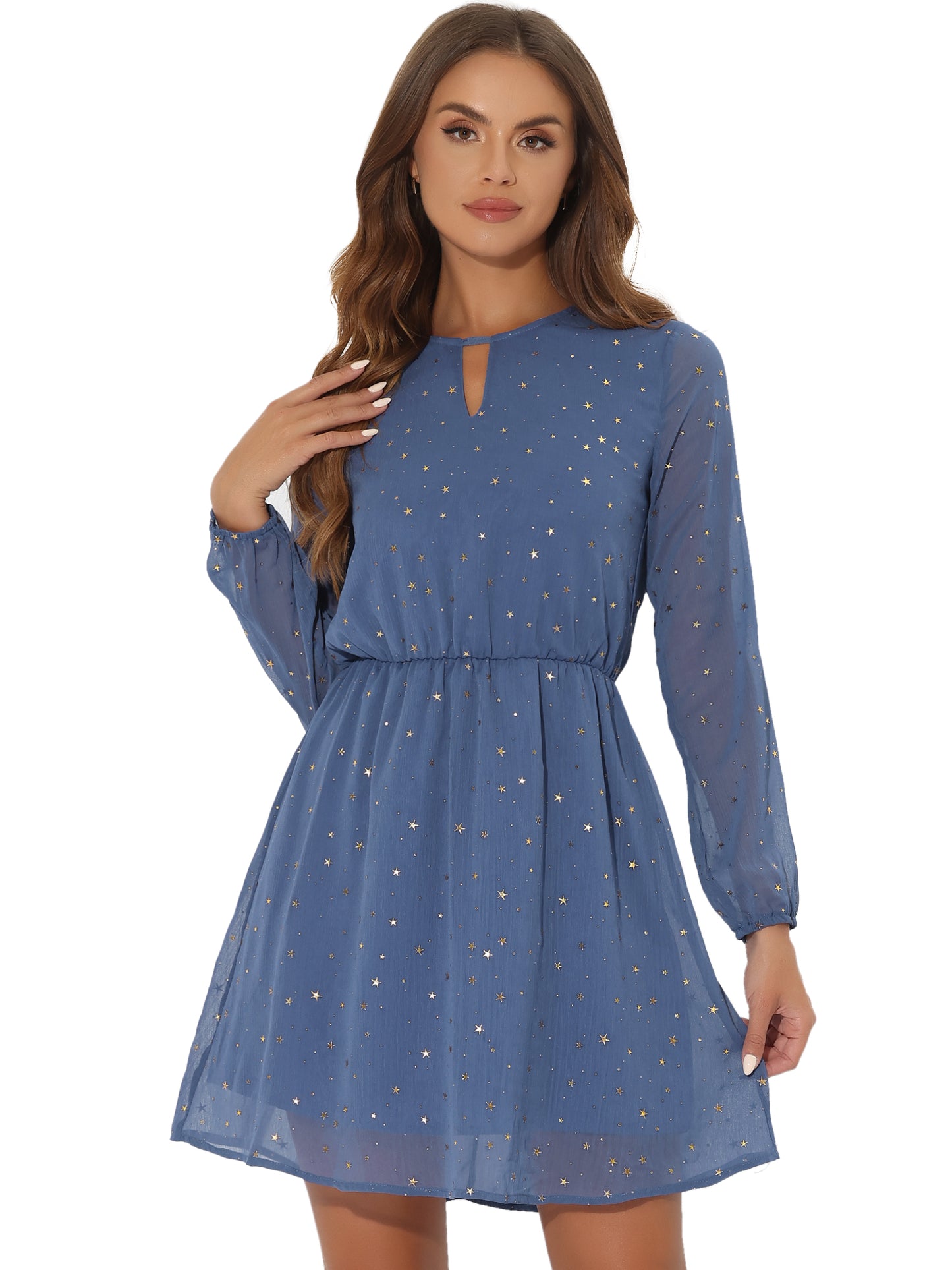 Women's Choker V Neck Gilding Metallic Star Flared A-Line Dress