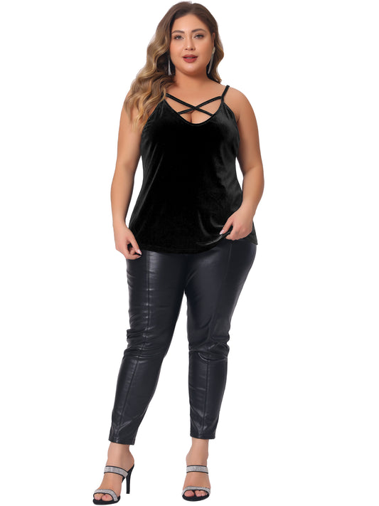 Women Plus Size Camis Criss Cross V Neck Spaghetti Strap Cami Velvet Tank Top