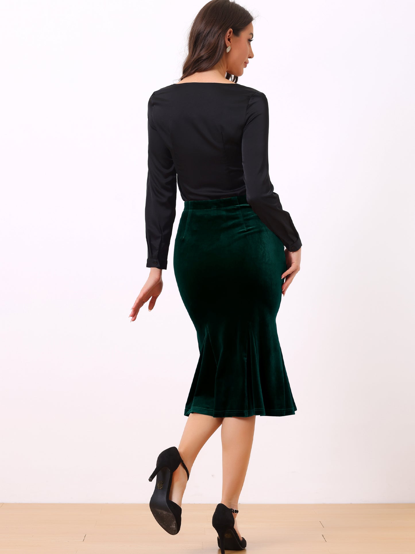 Falda ceñida estilo sirena con cola de pez de terciopelo y cintura elástica vintage para mujer