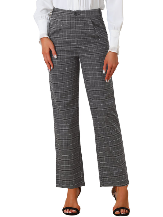 Women's Plaid Pants Elastic Waist Casual Work Office Long Trousers