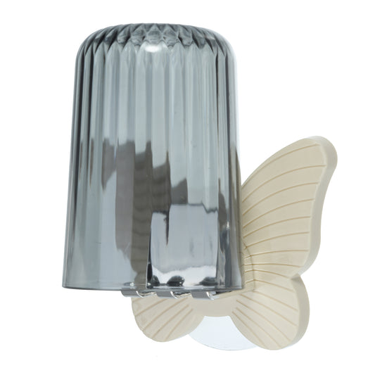 1 Set Butterfly Wall Mounted Toothbrush Holder with Cup for Bathroom, 4.33"x3.35" Beige