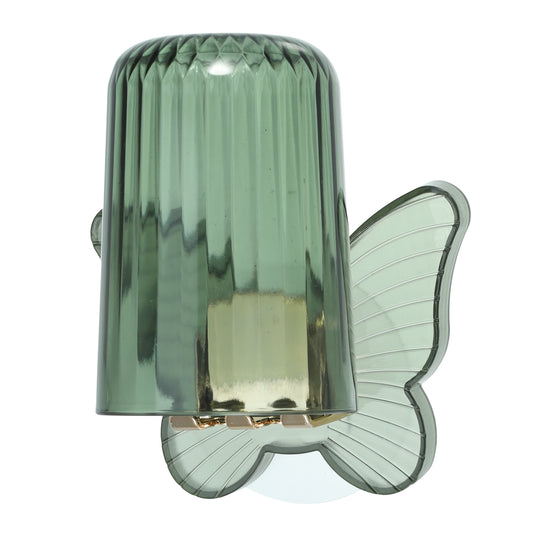 Juego de portacepillos de dientes de pared con forma de mariposa y vaso para baño, 11 x 8,5 cm, color verde