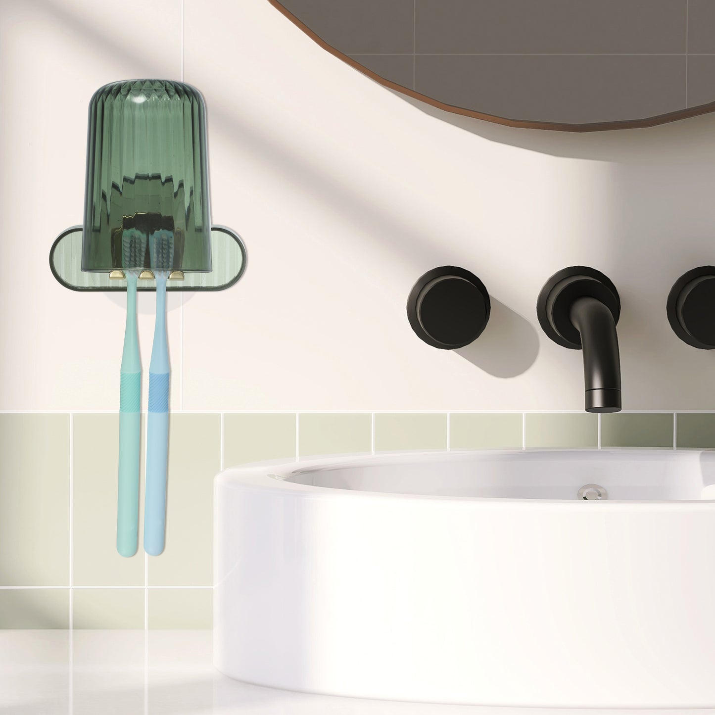 1 juego de portacepillos de dientes de pared con forma de nube y vaso, 10 x 6,5 cm, color verde
