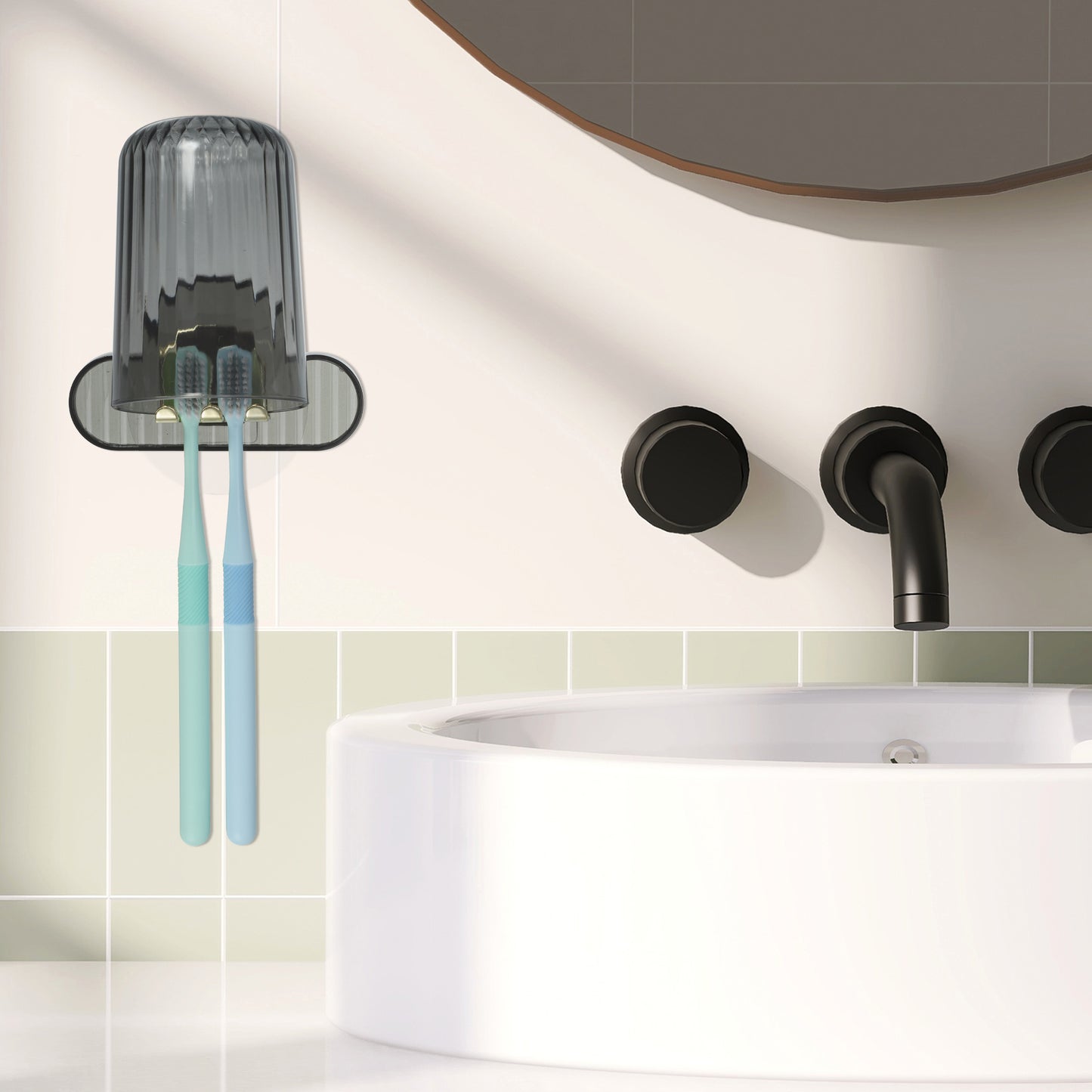 1 juego de portacepillos de dientes de pared con forma de nube y vaso, 11 x 6,5 cm, color gris