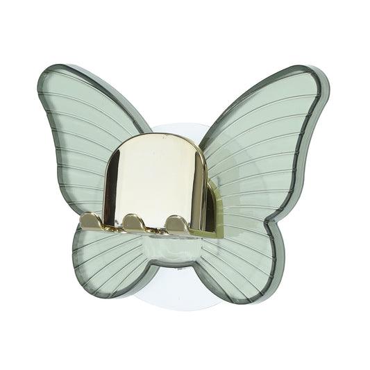 Butterfly Shaped Wall Mounted Toothbrush Holder for Bathrooms, 4.33"x3.35" Green