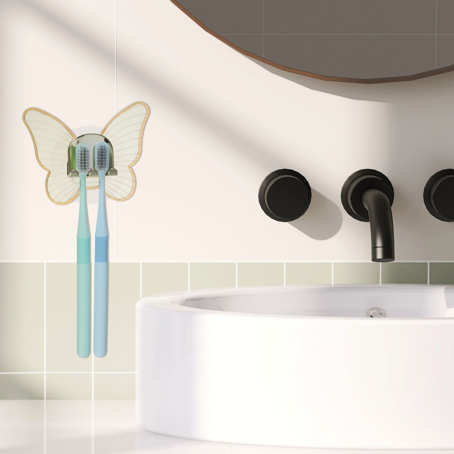 Butterfly Shaped Wall Mounted Toothbrush Holder for Bathrooms, 4.33"x3.35" Orange