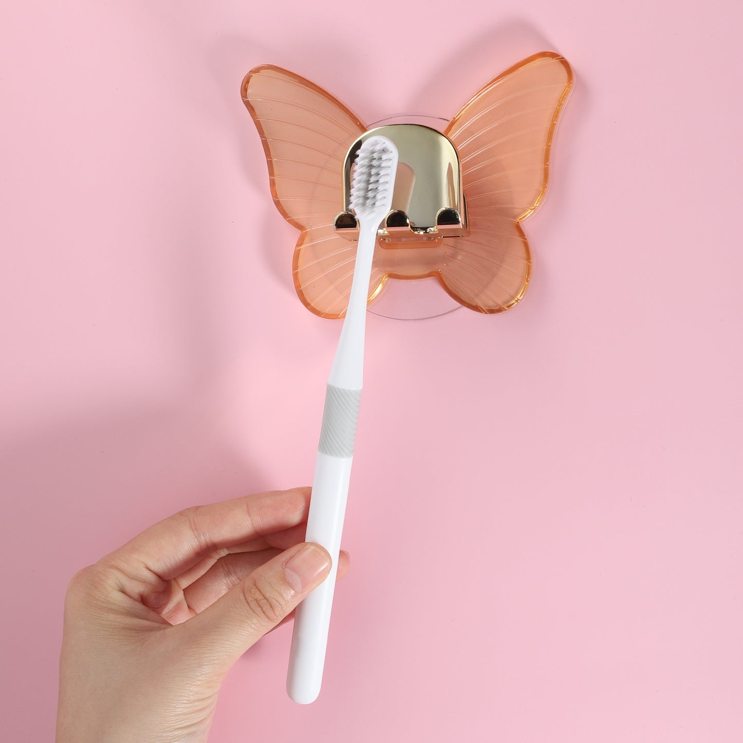 Butterfly Shaped Wall Mounted Toothbrush Holder for Bathrooms, 4.33"x3.35" Orange