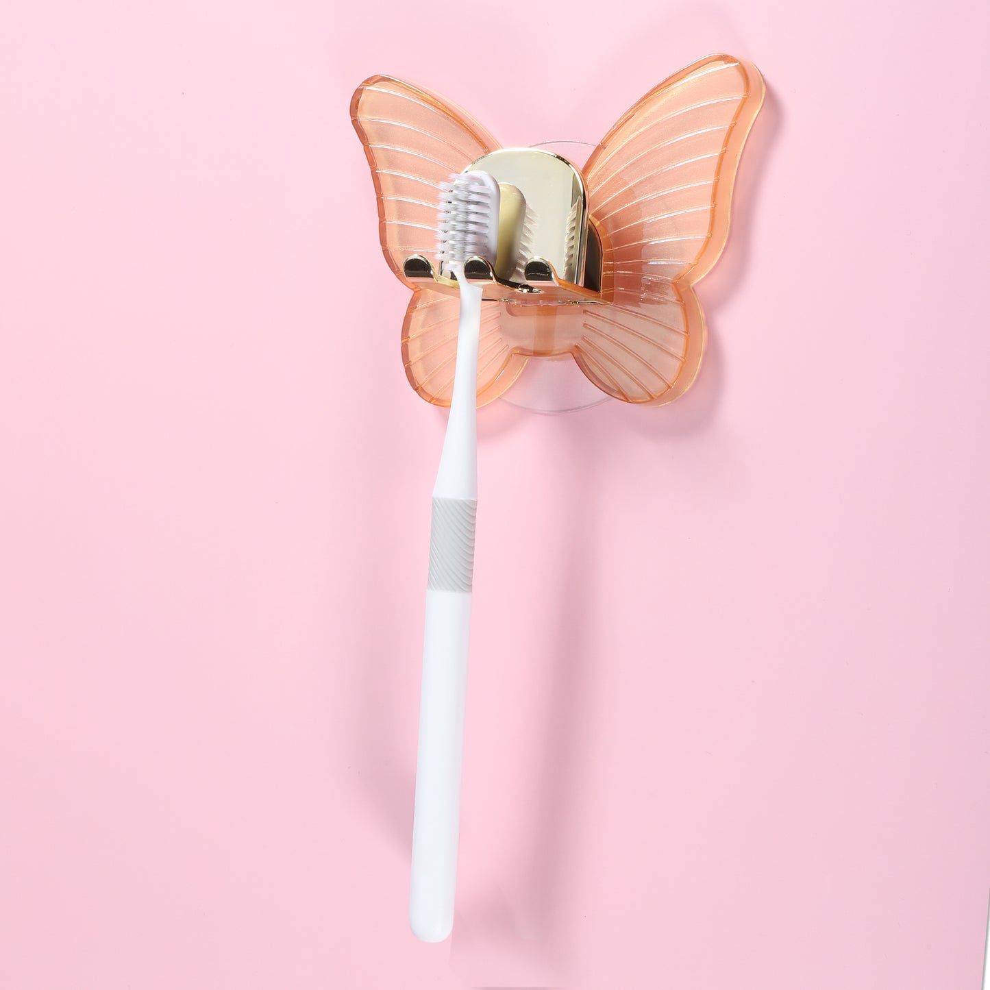 Butterfly Shaped Wall Mounted Toothbrush Holder for Bathrooms, 4.33"x3.35" Orange