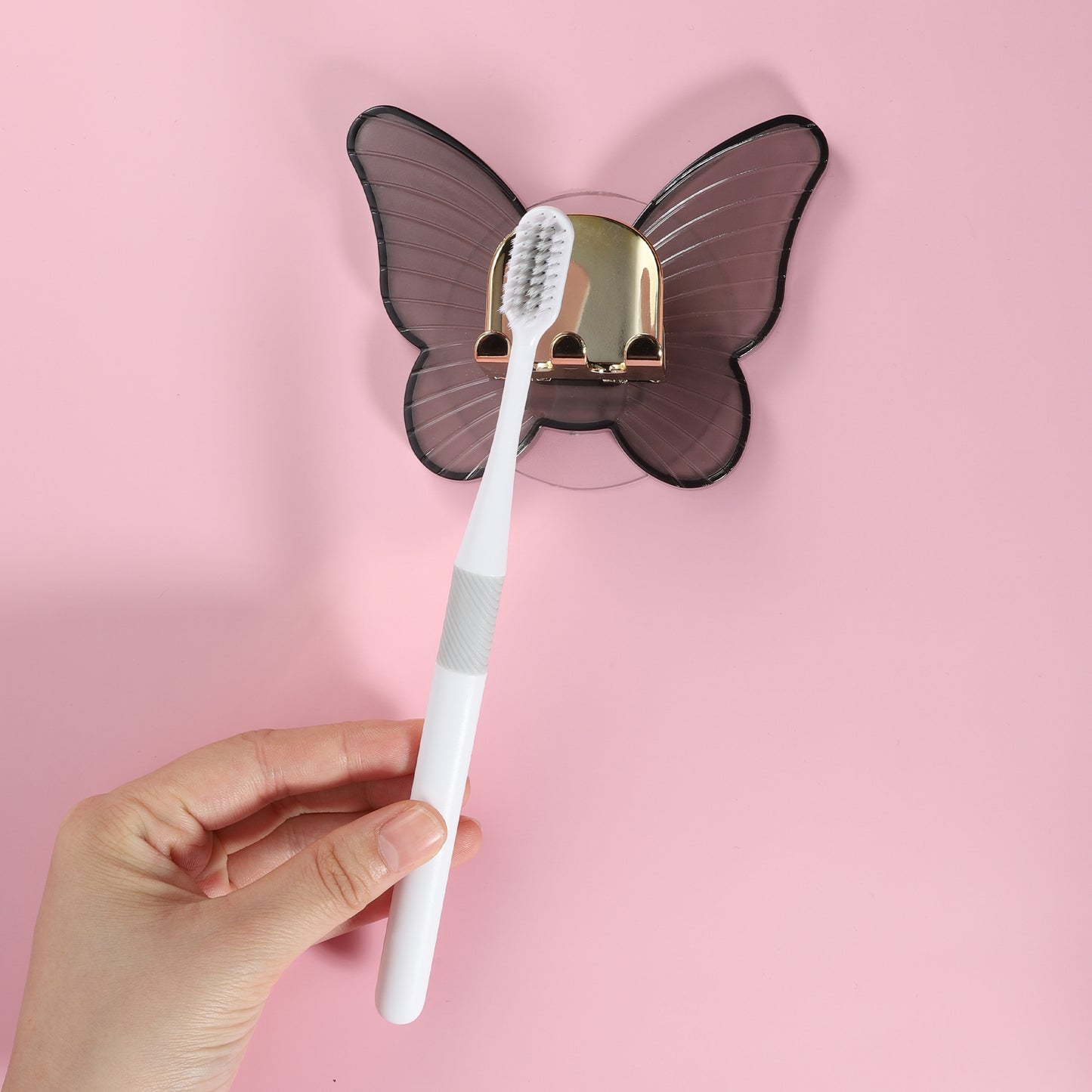Butterfly Shaped Wall Mounted Toothbrush Holder for Bathrooms, 4.33"x3.35" Gray
