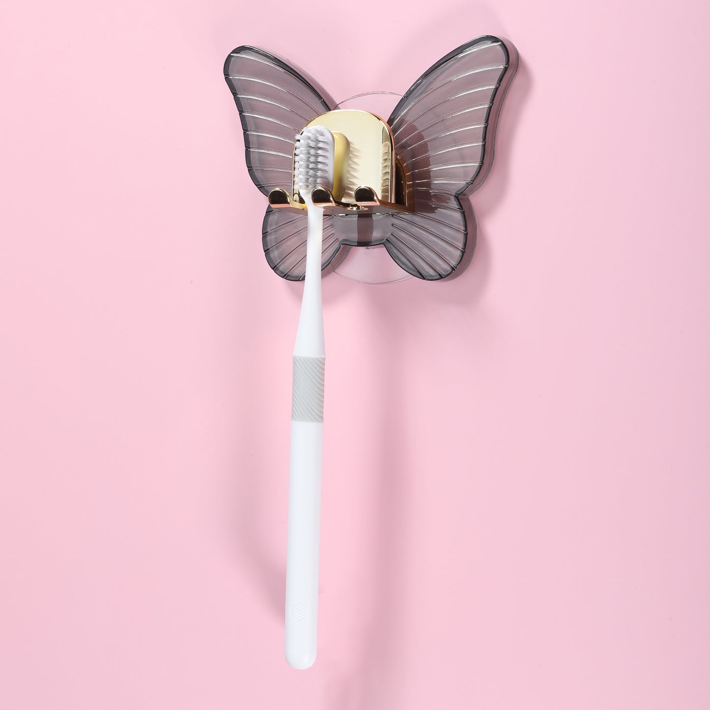 Butterfly Shaped Wall Mounted Toothbrush Holder for Bathrooms, 4.33"x3.35" Gray