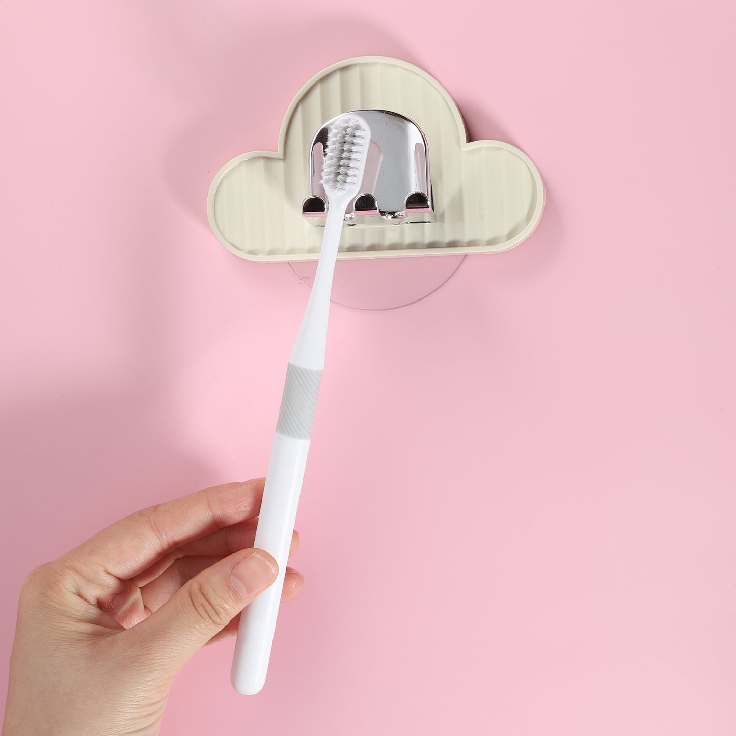 Portacepillos de dientes de pared con forma de nube para baño, 11 x 6,5 cm, color beige