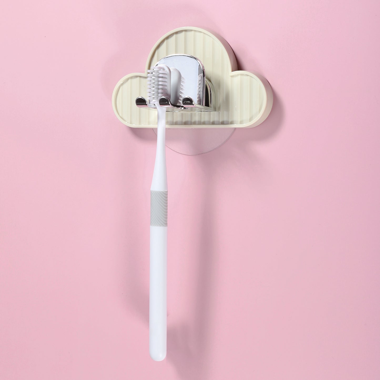 Portacepillos de dientes de pared con forma de nube para baño, 11 x 6,5 cm, color beige