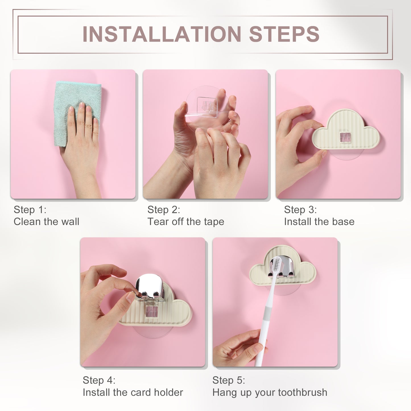 Portacepillos de dientes de pared con forma de nube para baño, 11 x 6,5 cm, color beige