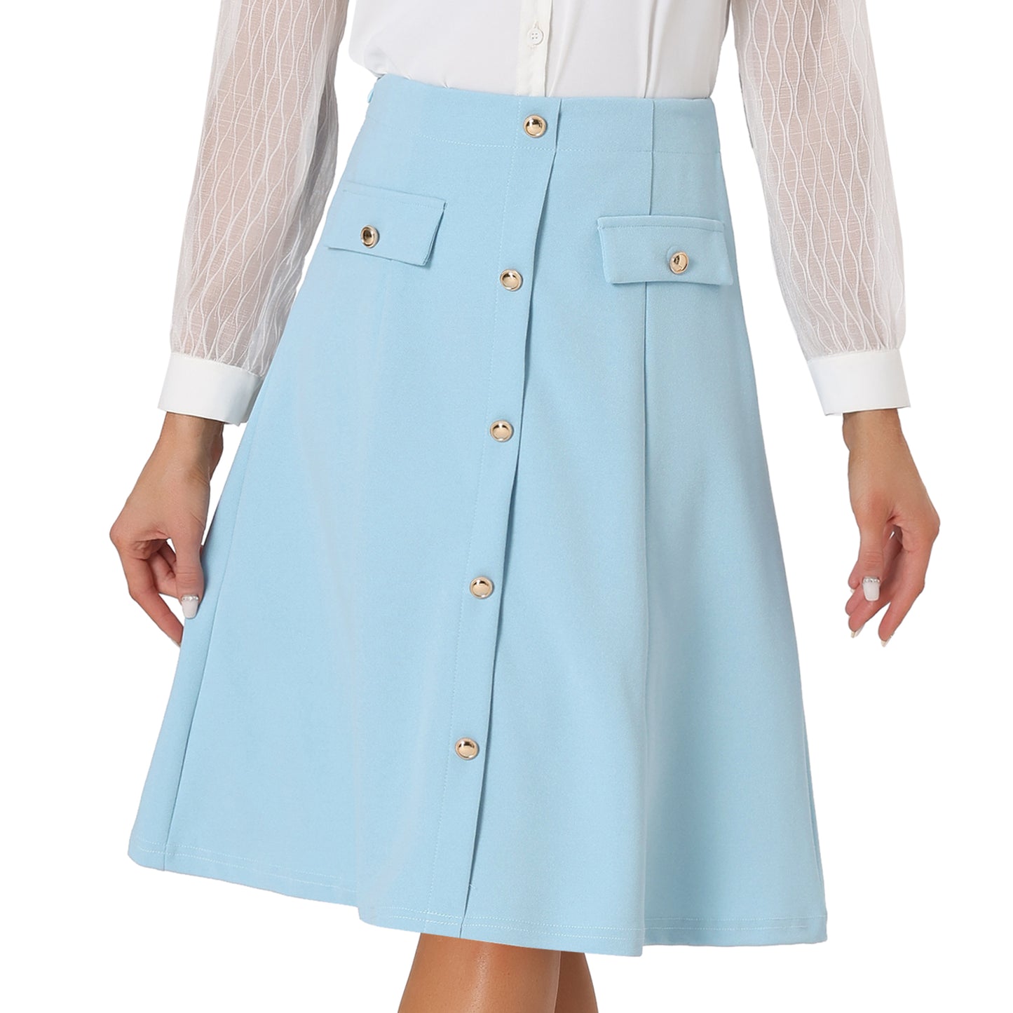 Falda formal de trabajo con botones delanteros y corte A hasta la rodilla para mujer