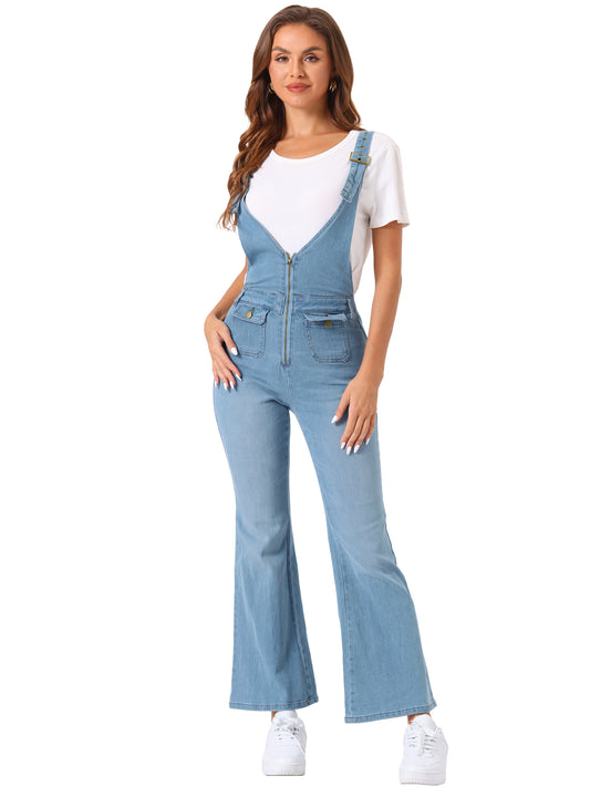 Women's Overalls Jeans Casual Adjustable Bib Bell Bottom Denim Pants Jumpsuits